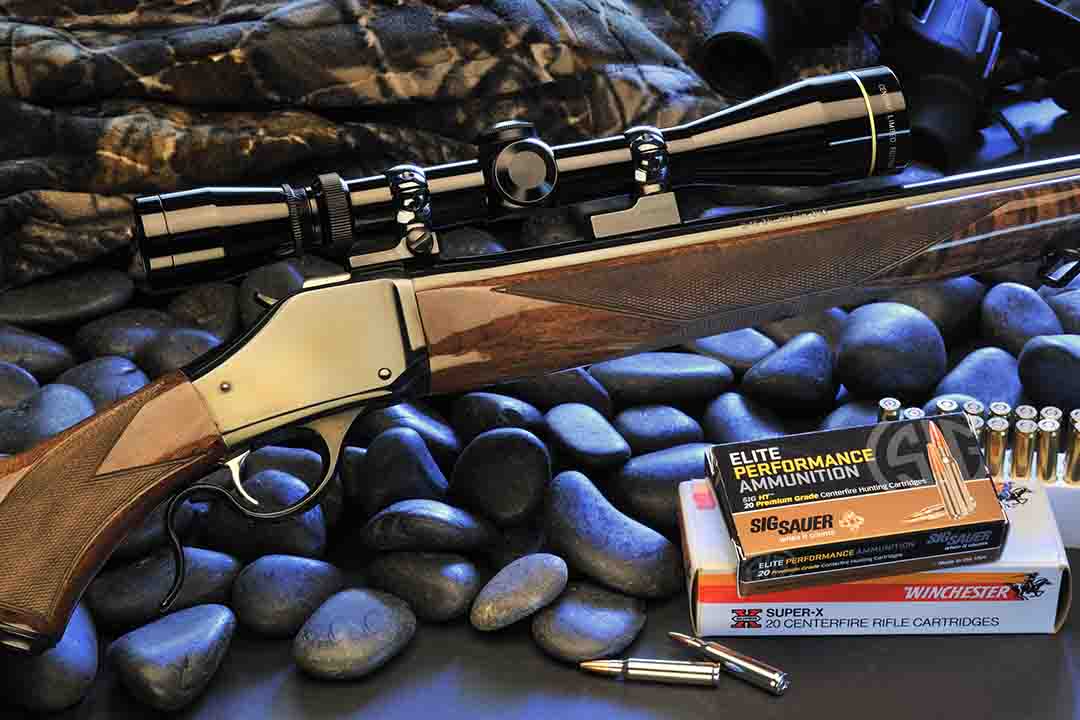 This is a prime example of a modern High Wall rifle made by Browning as a special edition in 2010. The rifle was chambered in the .223 Remington and is outfitted with a Leupold 3-9x 40mm scope.